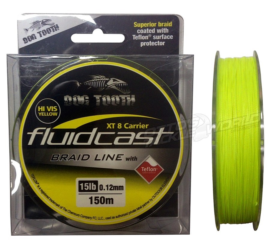 Dog Tooth Fluidcast X8 Teflon Hi-Vis Yellow 150m Braided Fishing Line