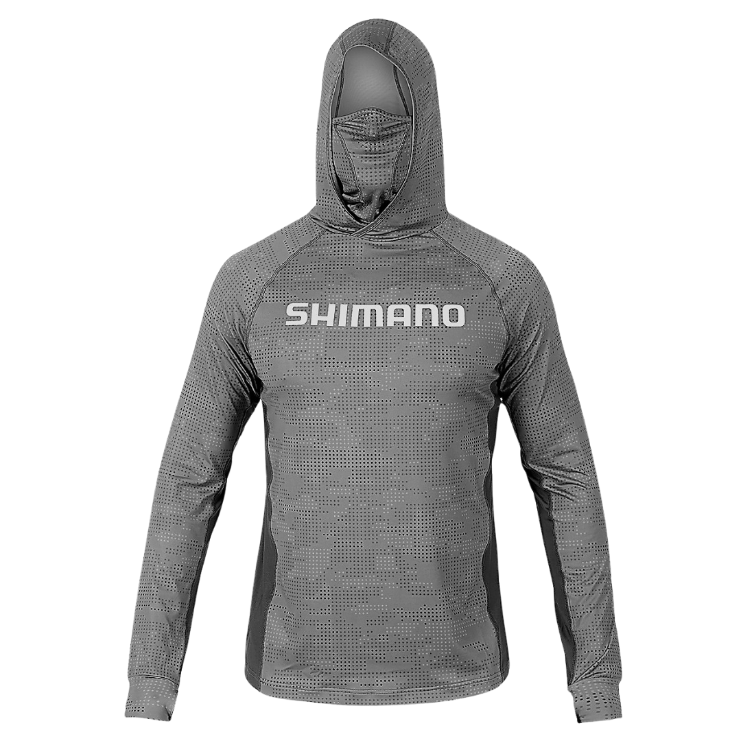 Shimano Hooded Tech Dot Camo Long Sleeve Shirt W/ Vented Face Gaiter
