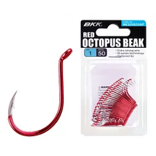 BKK Red Octopus Beak Fishing Hooks 50 pack