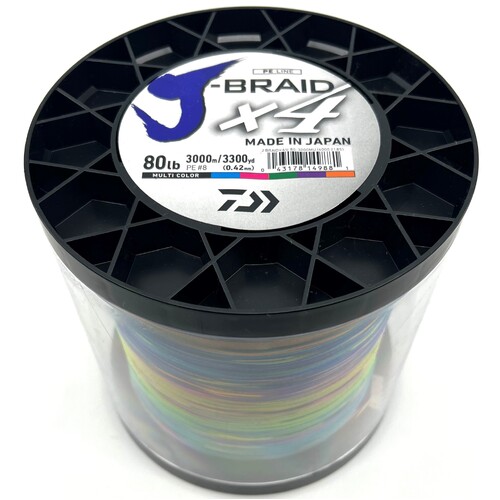Daiwa J-Braid X4 3000m Multi Colour Bulk Braid Fishing Line