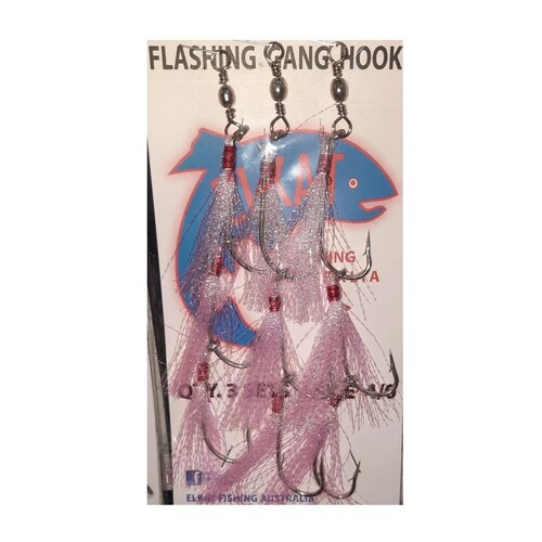Elkat Flashing Gang Hooks - Pink 4/0