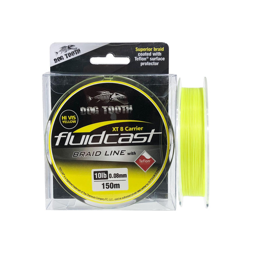 "CLEARANCE" Dog Tooth Fluidcast 8 Carrier Hi-Vis Yellow 150m Braided Fishing Line